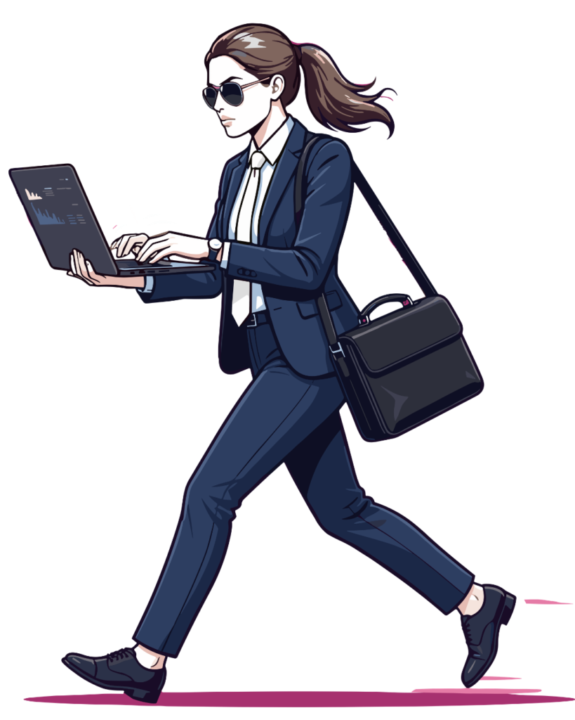 Consultant walking with a laptop and briefcase