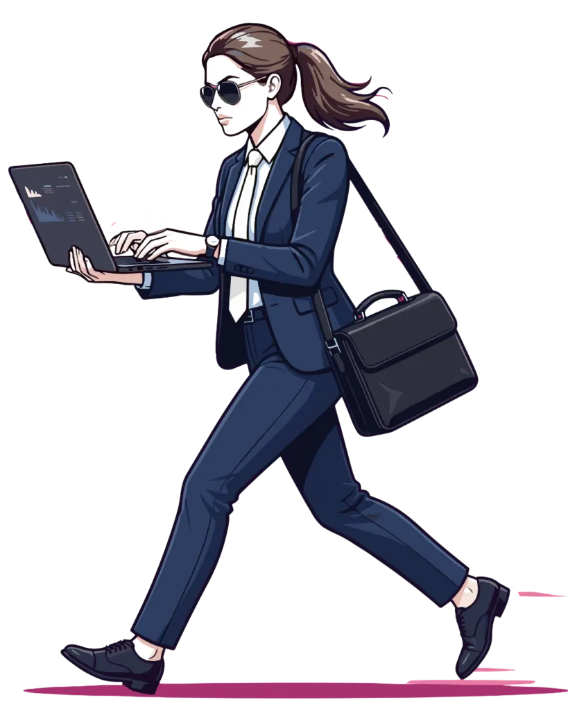Consultant walking with a laptop and briefcase